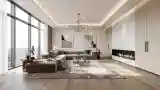 Modern Living Room with Marble Fireplace