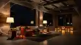 Wąsko zakończony salon loftowy