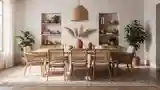 Jadalnia w stylu boho z drewnem i rattanem