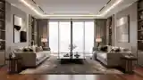 Luxurious Living Room with Marble and Wood