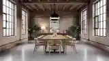 Industrial Dining Room with Brick Walls