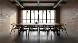 Industrial Dining Room with Brick Walls