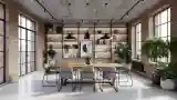 Luxury Loft Dining Room with Wood and Brick