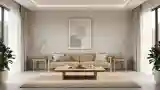 Minimalistowy salon z drewnem