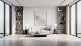 Nowoczesny salon z drewnem i betonem