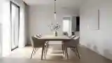 Elegancka sala obiadowa z drewnem
