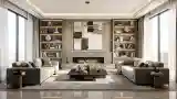 Living Room with Marble Fireplace and Gold Accents