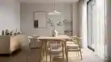 Stylizacja jadalnia z drewnem i betonem