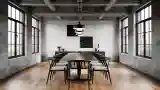 Industrial Dining Room with Concrete and Wood