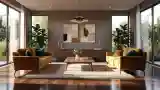 Luxurious Living Room with Wood and Gold Velvet