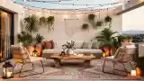 Bohemian Terrace with Wood and Leaves