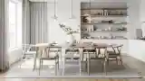 Elegancka Jadalnia z Drewnem i Białym Marmurem