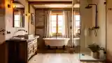 Rustic Bath with Stone and Wood Accents