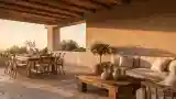 Sunlit Terrace with Wood and Stone