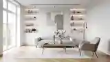 Skandynawski Salon z Drewnem i Srebrnymi Odcieniami