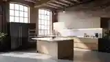 Loft Kitchen with Brick and Wood
