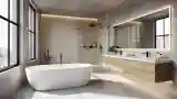 Loft Bathroom with Concrete and Wood