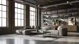 Loft Living Room with Brick and Concrete