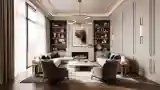 Grand Living Room with Marble Fireplace
