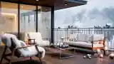 Mid Century Modern Terrace with Wood and Silver Accents