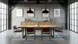 Loft Dining Room with Concrete and Wood