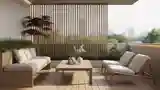 Terasa Japandi z drewnem i betonem