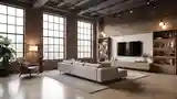 Loft Living Room with Brick and Wood