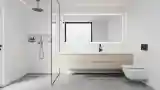 Minimalist Bathroom with Warm Wood Accents