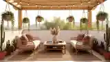 Wooden Terrace with Hanging Plants