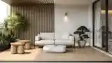 Terasa Japandi z drewnem i betonem