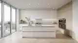 Scandinavian Kitchen with Wood Flooring