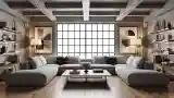 Industrial Living Room with Concrete Beams