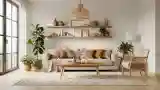Elegancka sala z drewnem i roślinami