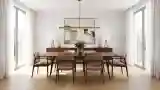 Modern Dining Room with Wood and Gold Accents