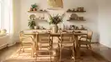Elegancka Jadalnia Boho z Drewnem i Rattanem