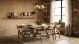 Elegancka Jadalnia z Drewnem i Cegłą