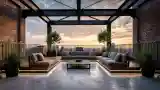 Industrial Terrace Lounge with Skyline View