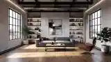 Industrial Living Room with Concrete and Wood