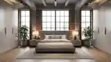 Industrial Master Bedroom with Textural Contrast