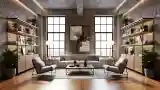 Industrial Living Room with Brick and Wood