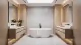 Minimalistowa łazienka z drewnem