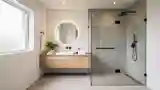 Glass, Wood and Stone Bathroom