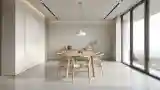 Minimalist Dining Room with Wood and Concrete