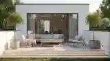 Scandinavian Terrace with Wooden Deck and Silver Lighting