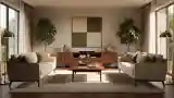 Elegant Living Room with Wood and Greenery