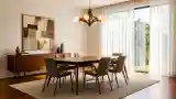 Elegant Dining Room with Wood and Wool