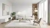 Scandinavian Living Room with Wood