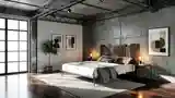 Steel Beam Ceiling, Rustic Wooden Bed