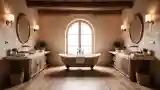 Luxury Bathroom with Rustic Wood and Stone Countertops