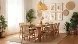 Bohemian Dining Room with Wood and Rattan